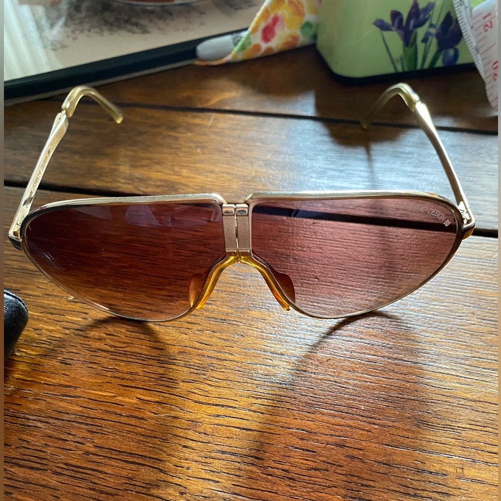 Porsche Carrera 1980s Foldable Sunglasses w/Case.  Outstanding condition #5622